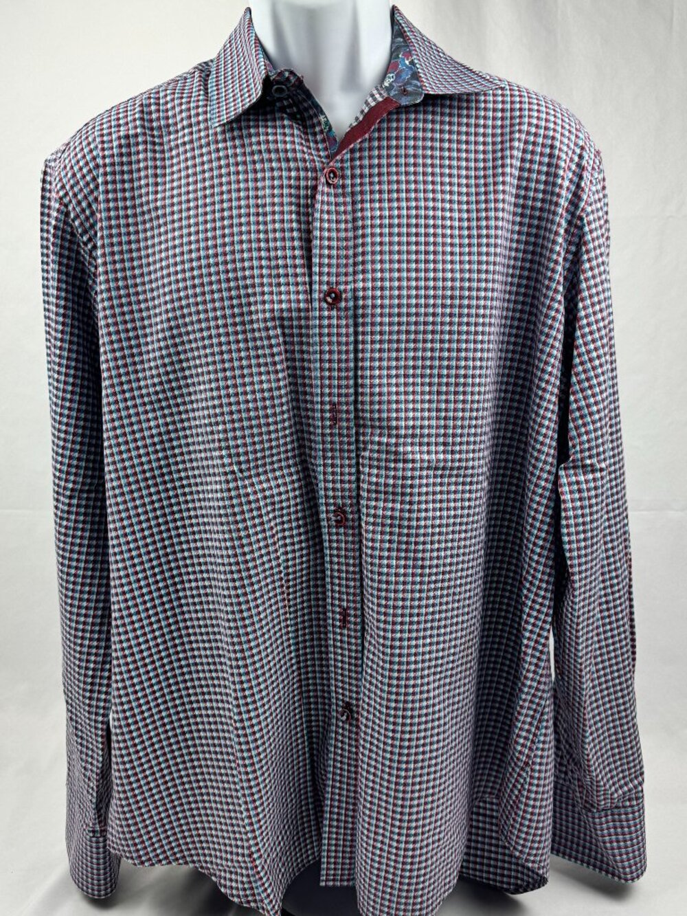 Robert Graham Men's Size XL Button Down Red Blue Plaid Floral Flip Cuff